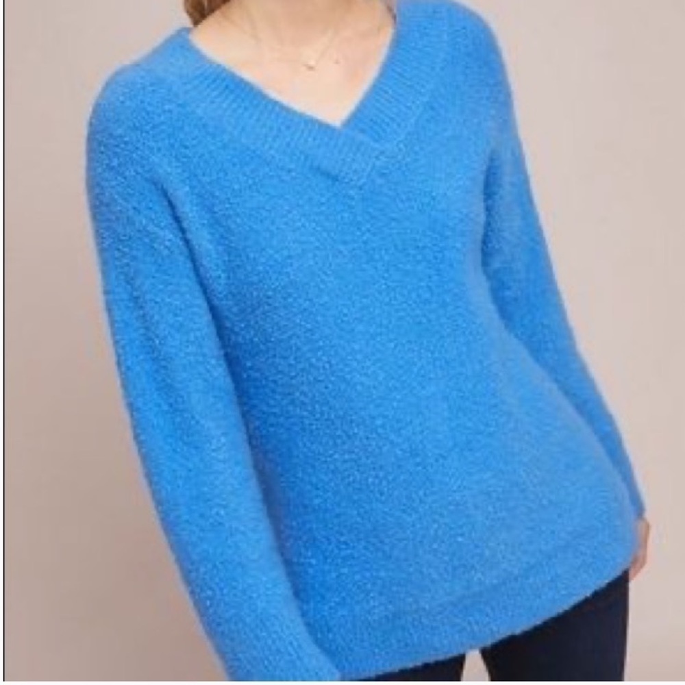 Anthropologie Blue Clayton V-neck Merino Wool‎ Alpaca Sweater Size Small